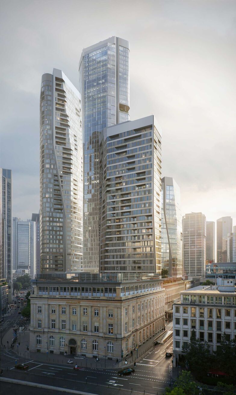 Vier einzigartige Hochhäuser verschmelzen zu einem urbanen Quartier mit einer zukunftsweisenden Architektur und einem nachhaltigen städtebaulichen Konzept.